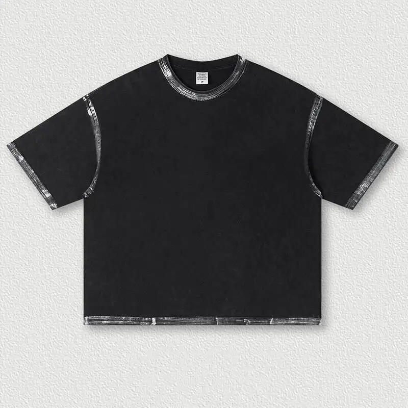 T Vintage Men's Shirt 285g Cotton Boxy Fit Graffiti Print Distressed Edge Streetwear Casual Premium Short Sleeve Tee M2QN