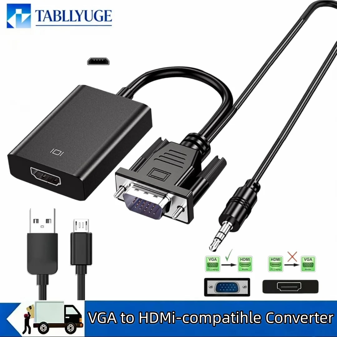 VGA to HDMI Compatible 1080P Adapter VGA Male to HDMI Compatible Female Cable with Audio  for PC Laptop to HDTV Projector