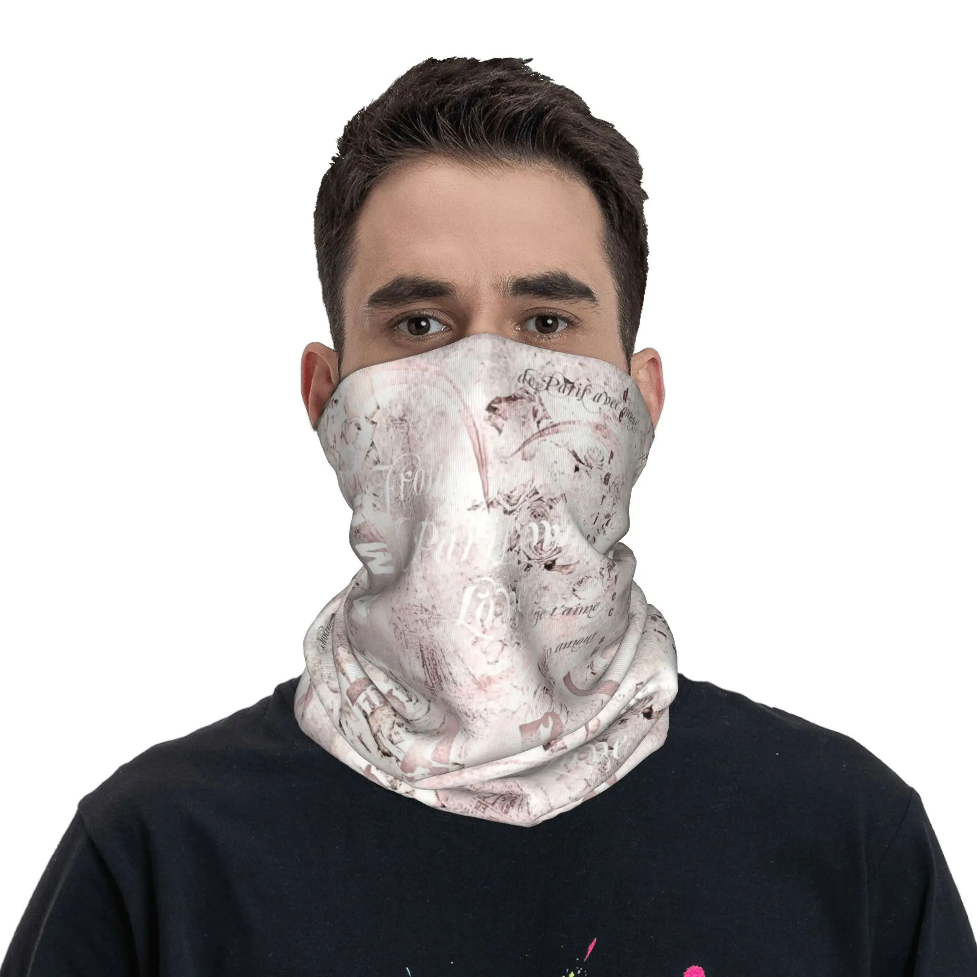 From Paris With Love Shabby Chic Collage white berry Bandana Neck Cover Printed Mask Scarf Face Mask Riding Unisex All Season