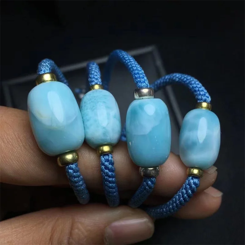 S925 Natural Larimar Woven Bucket Bracelet Fashion Energy Stone Reiki Healing Crystal Strand Fengshui Gift 1PCS