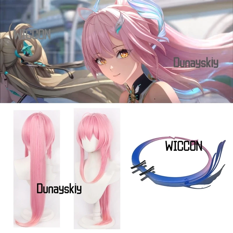 Wuthering Waves Aemeath-Peluca de Cosplay para mujer, accesorios Kawaii, cola de caballo con Clip de tigre dividido rosa, peluca de 90cm, accesorios 3D hechos a mano, regalos para seguidores