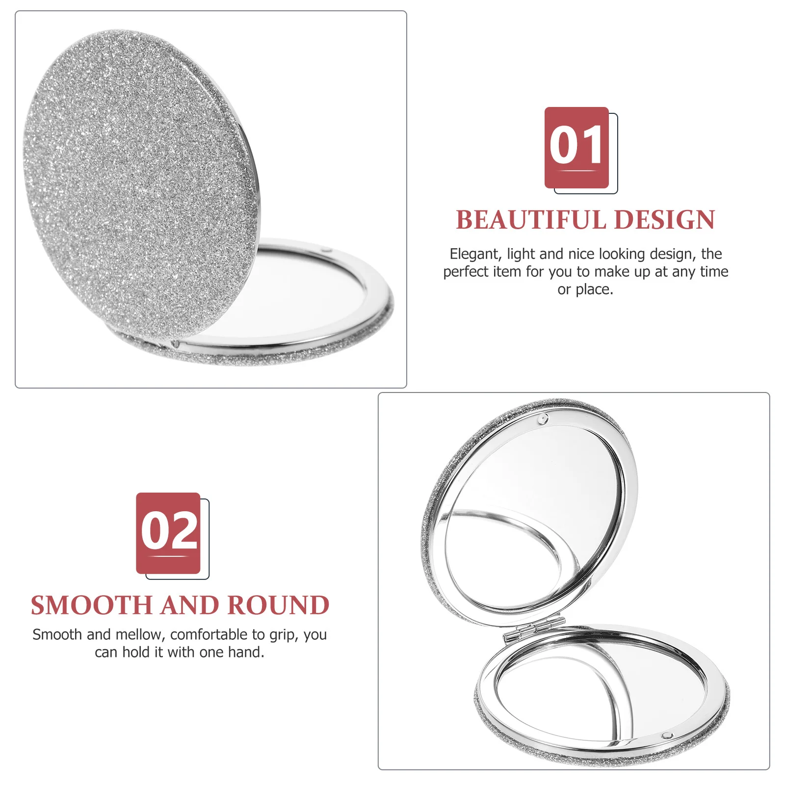 Miroir de maquillage Compact à paillettes PU, petit miroir de poche de voyage, léger et Durable, outil de maquillage pour femmes, 2 pièces
