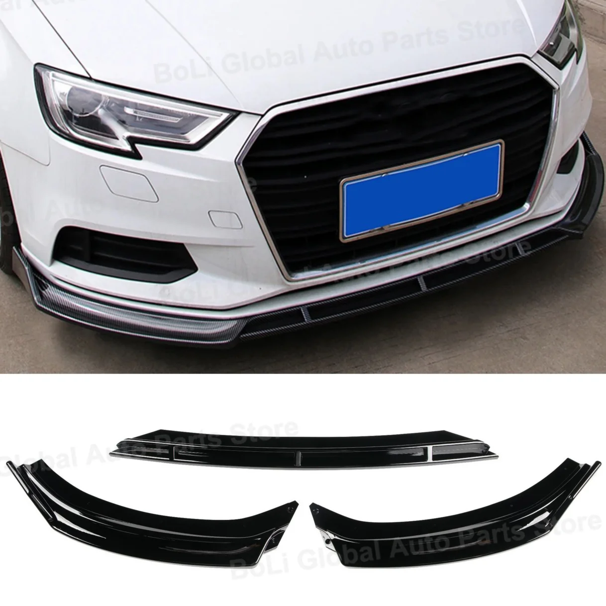 Car Front Bumper Splitter Lip Diffuser For Audi A3 8V Standard Edition 2017 2018 2019 2020 Body Kit Spoiler Guard(Not S-LINE )