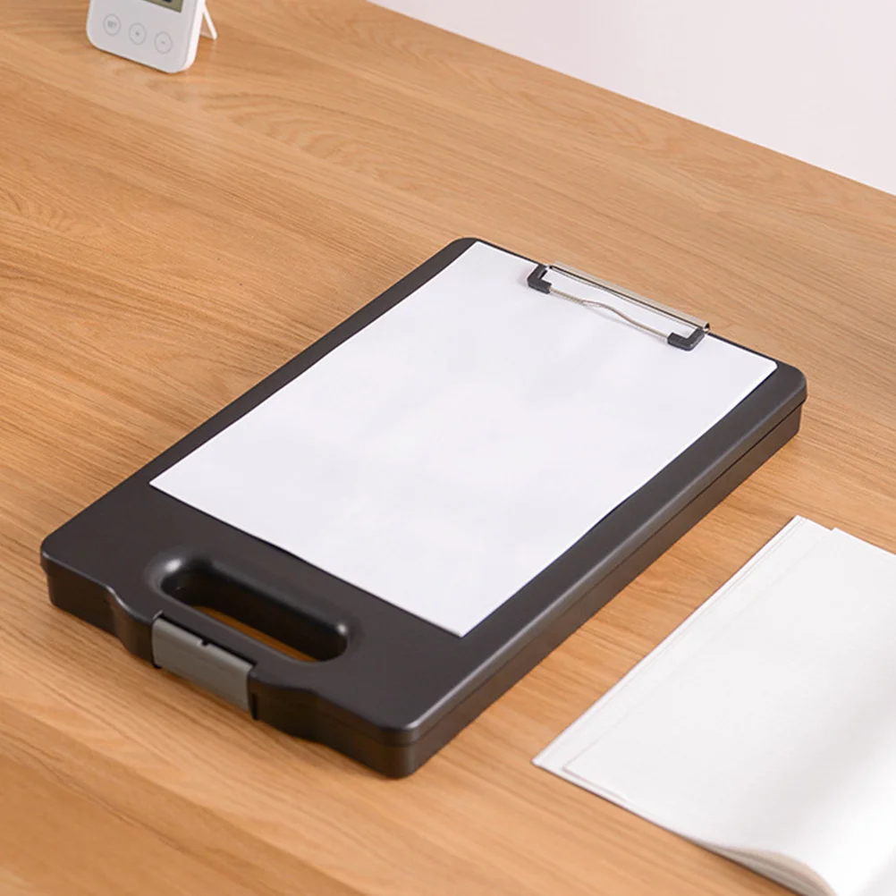 

Clipboard Storage Box Black Pp Plastic Portable Writing Pad File Folder For A4 Paper Organizer With Pen Slot Wall Hanging Hole