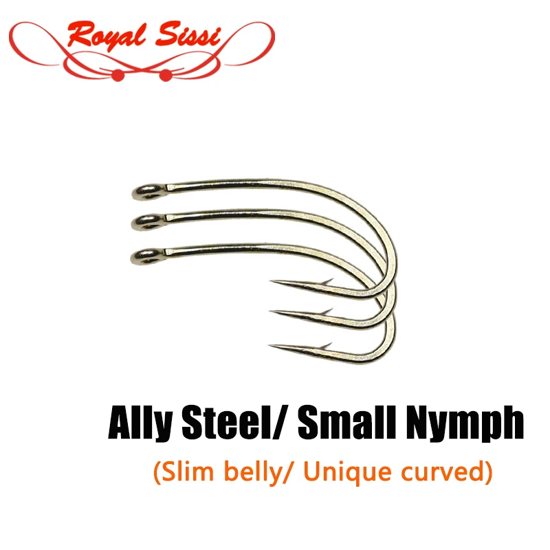 Royal Sissi 40pcs/pack super fine small nymph hooks Ally Carbon Steel curved caddis hook emergers fly tying hooks bronzed finish