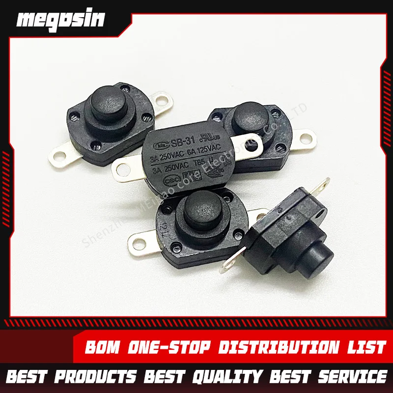 5PCS/LOT SB-31 Self-locking button Switch Desk lamp power switch 3A 250V