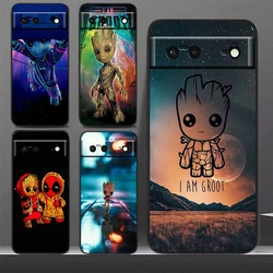 Marvel Super Hero Groot Telefoon Case Voor Google Pixel 9 8 7 Pro 6 Pro 6A 5A 5 4 4A XL 5G Zwart Zachte Fundas Cover