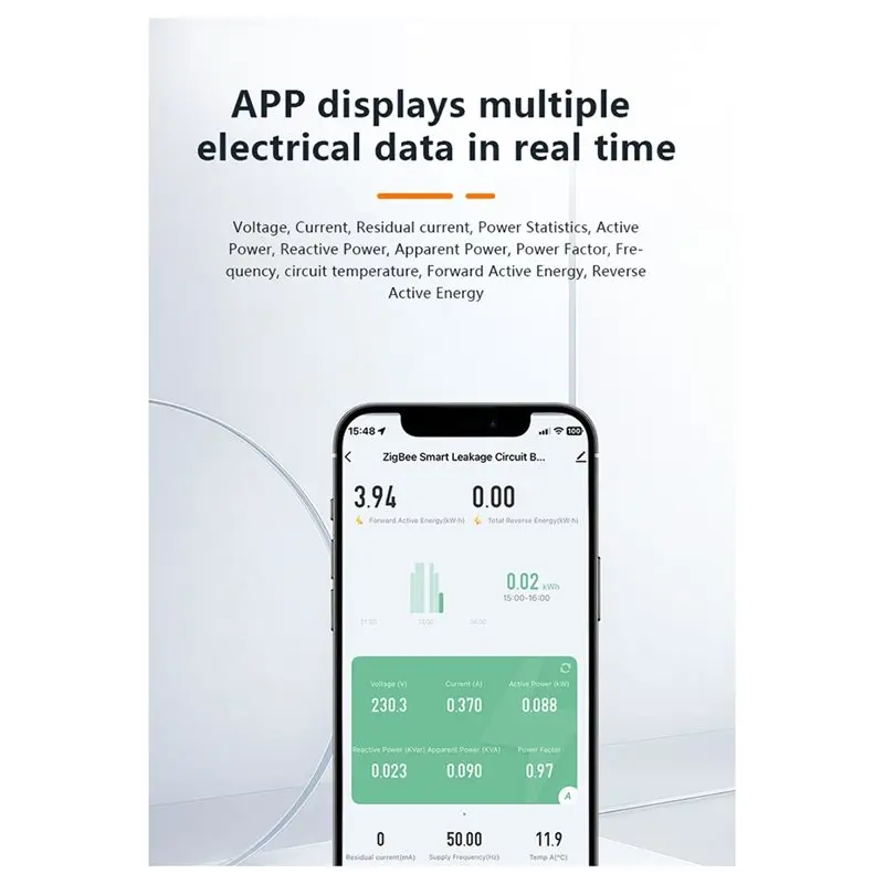 T21C Tuya Zigbee Smart 2P 63A Bidirectional Metering Residual Current Circuit Breaker, Overvoltage Protection, APP Timer Control
