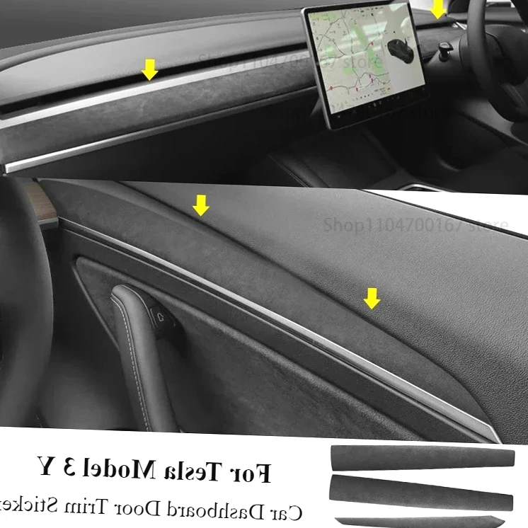 

New！Make of Alcantara For Tesla Model 3 Y Dashboard Door Trim Sticker Decorative Wrap Cap Protector Pad Modification Accessories