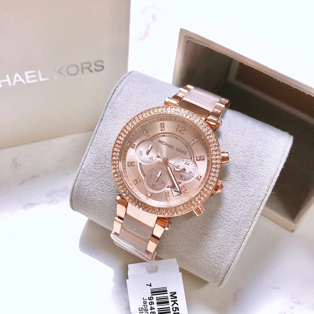 Michael Kors Parker MK5896 39mm Luxury Diamond Watch Women Fashion Baby's Breath Quartz Watch Stainless Steel Resin Wristwatch