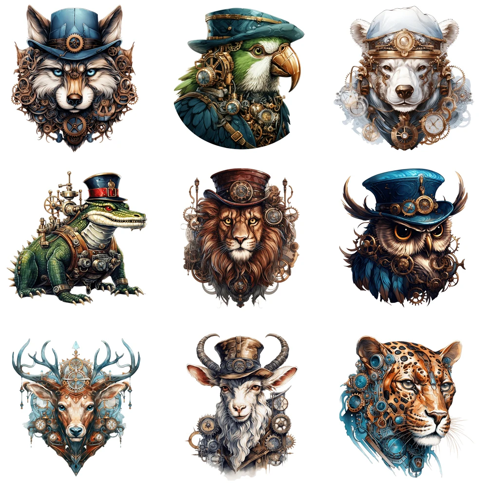 15cm Kids Steampunk Lion Animal Iron-On Transfers Patches For Clothing DIY Rock Heat Transfer Thermal Stickers For Clothes Print