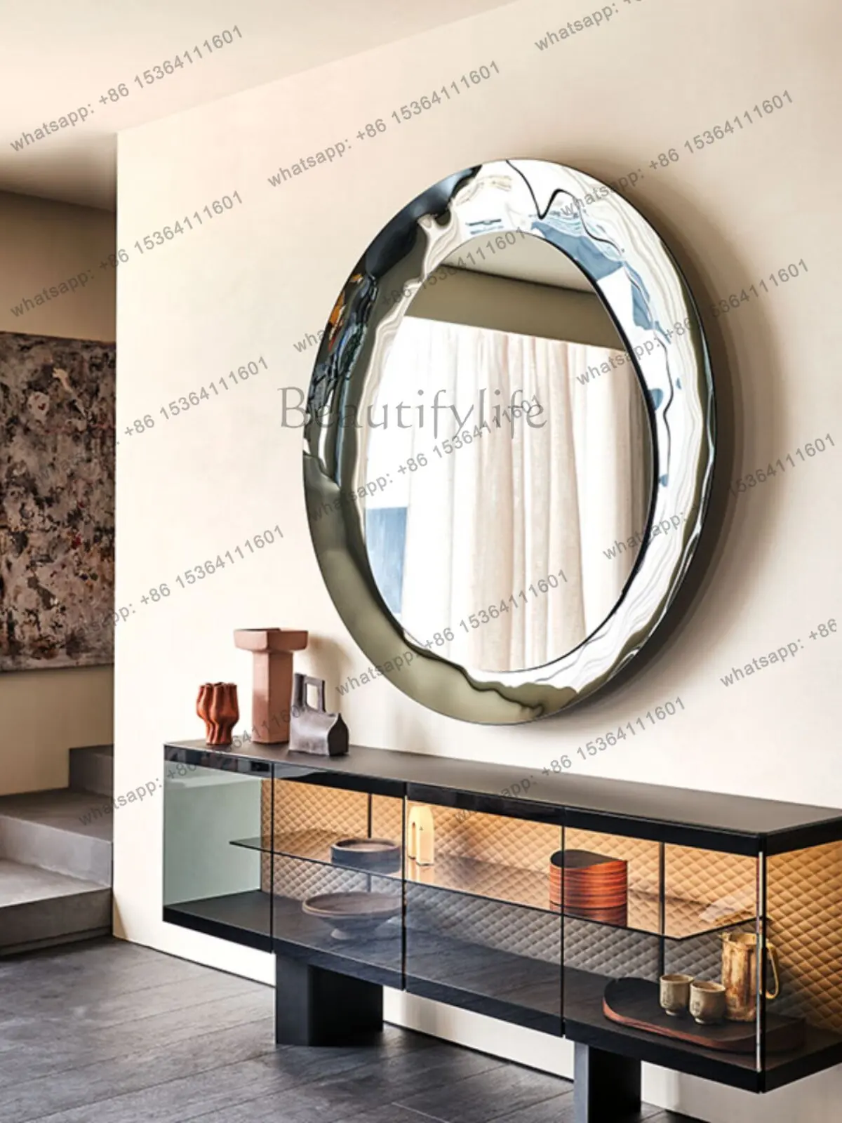 Light luxury wall decoration mirror wall decoration creative background wall decoration living room fiberglass