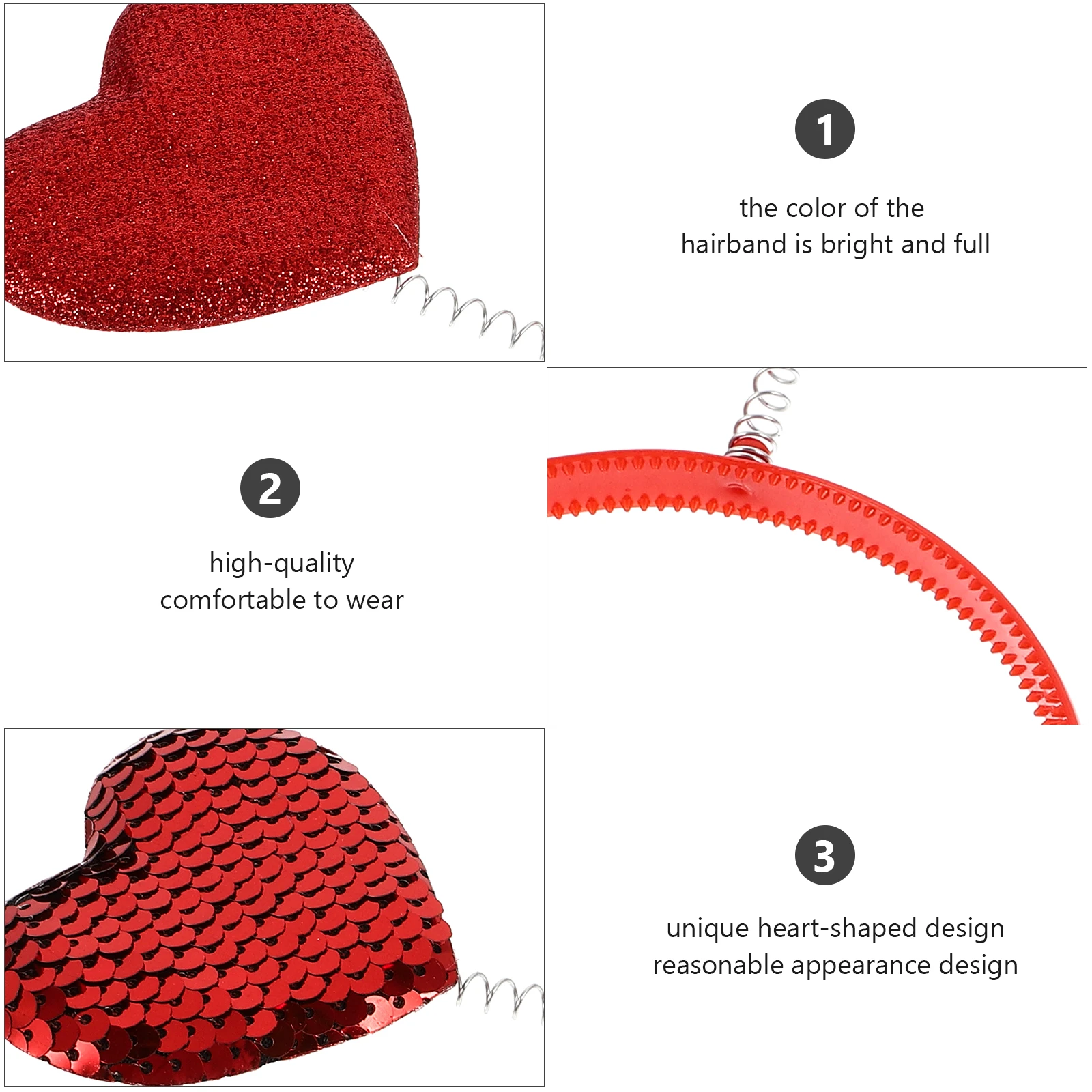 

3Pcs Adorable Heart Hairbands Bright Color Valentine's Day Costume Supply Women Party Head Decor Festival Wear