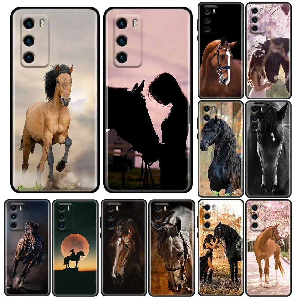 Animal Galloping Horse Girl Drawing Silicon Funda For Huawei P20 P30 P40 Lite Back Cover Mate 20 30 Pro Y9 P10 P50 PSmart Z Case