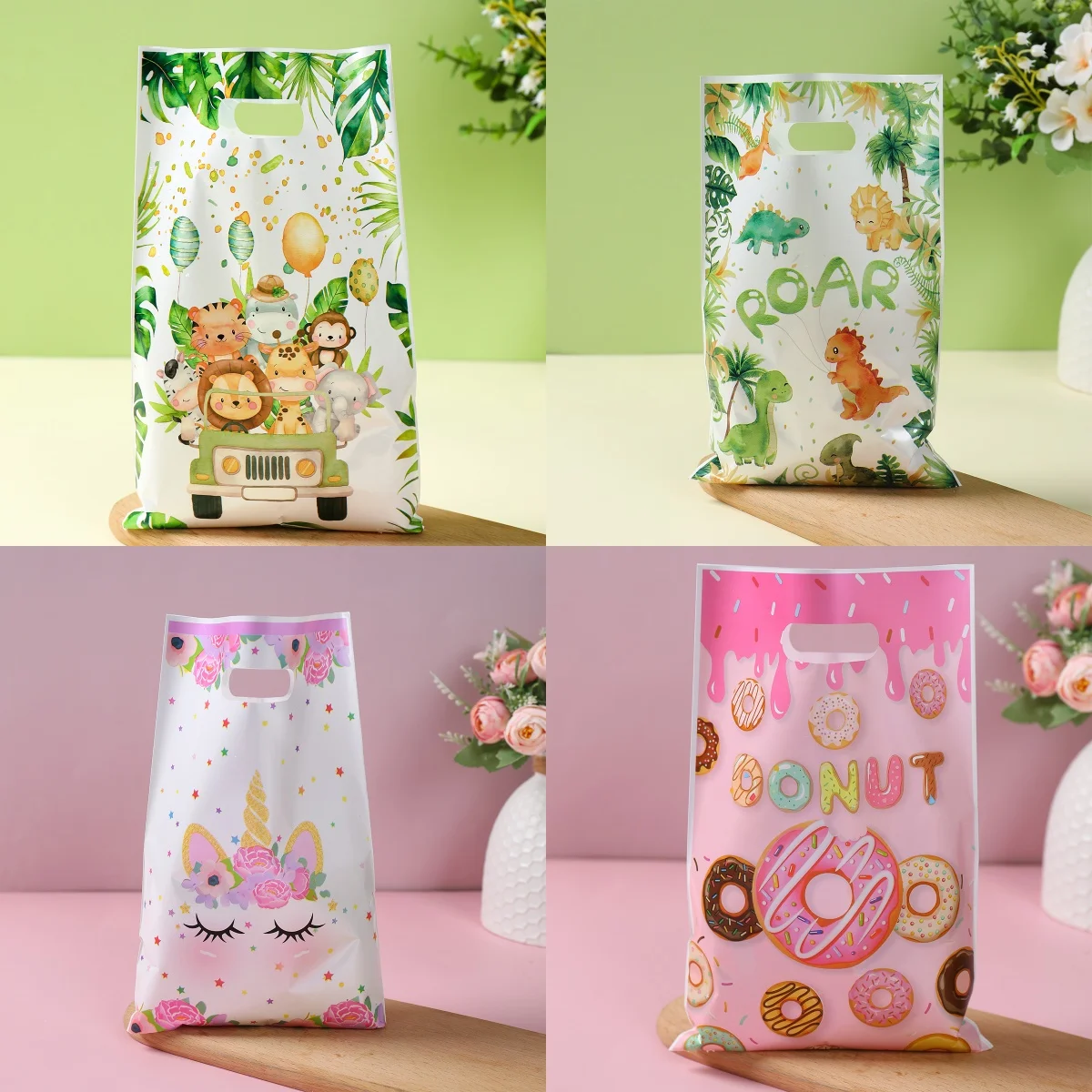 Jungle Animals Party Gift Bags Portable Gift Packing Bag Dinosaur Safari Unicorn Gift Bag for Kids Birthday Supplies Baby Shower