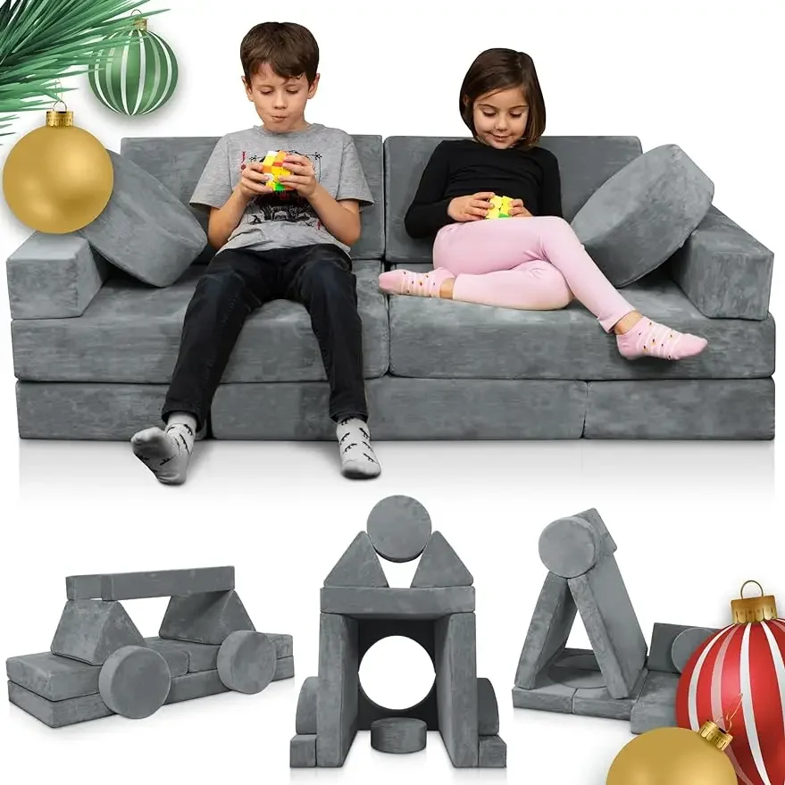 

Modular Kids Play Couch, Child Sectional Sofa, Bedroom and Playroom Furniture for Toddlers, Convertible Foam