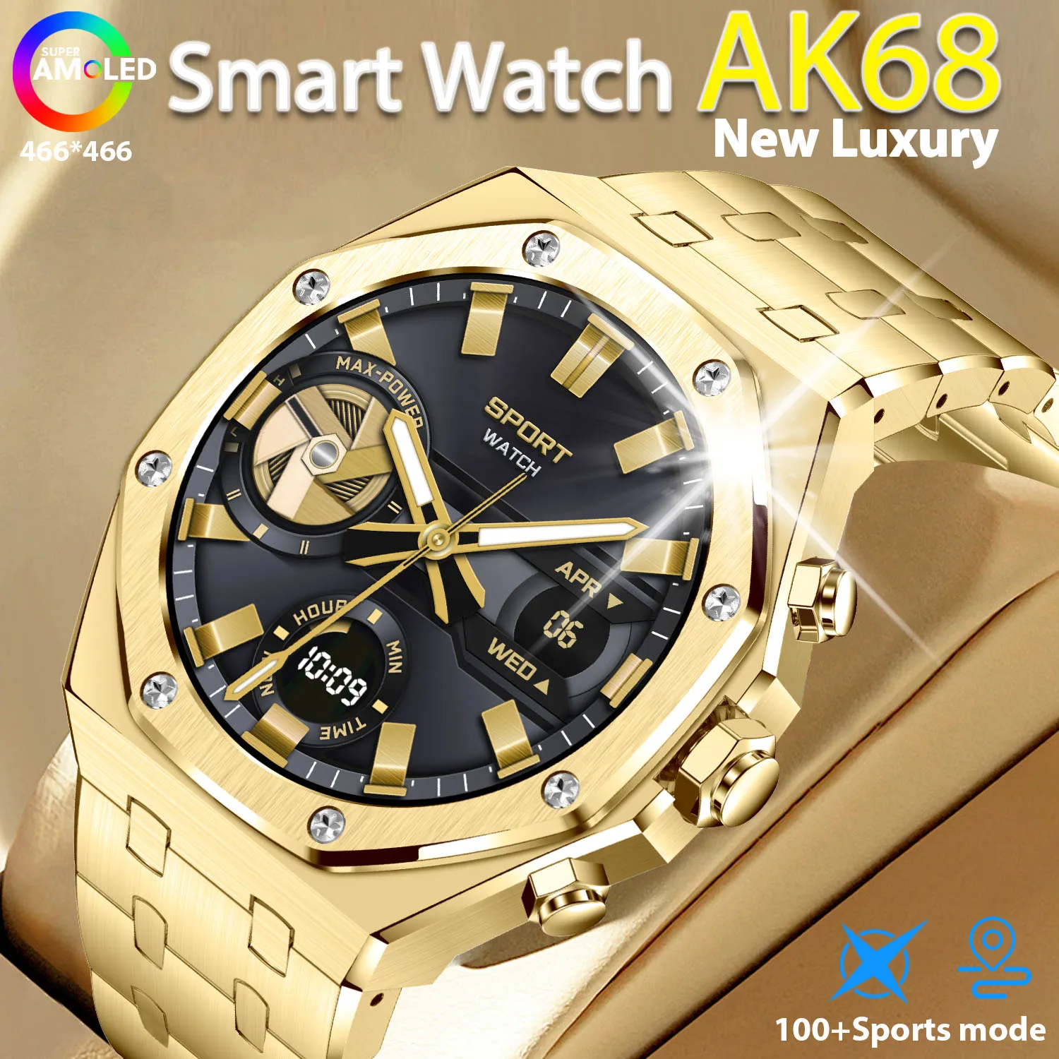 AK68 Luxury Smart Watch 1.43inch Huawei BT Call Music Player AI Voice Health Monitoring Men Outdoor Sports Fitness  Smartwatch