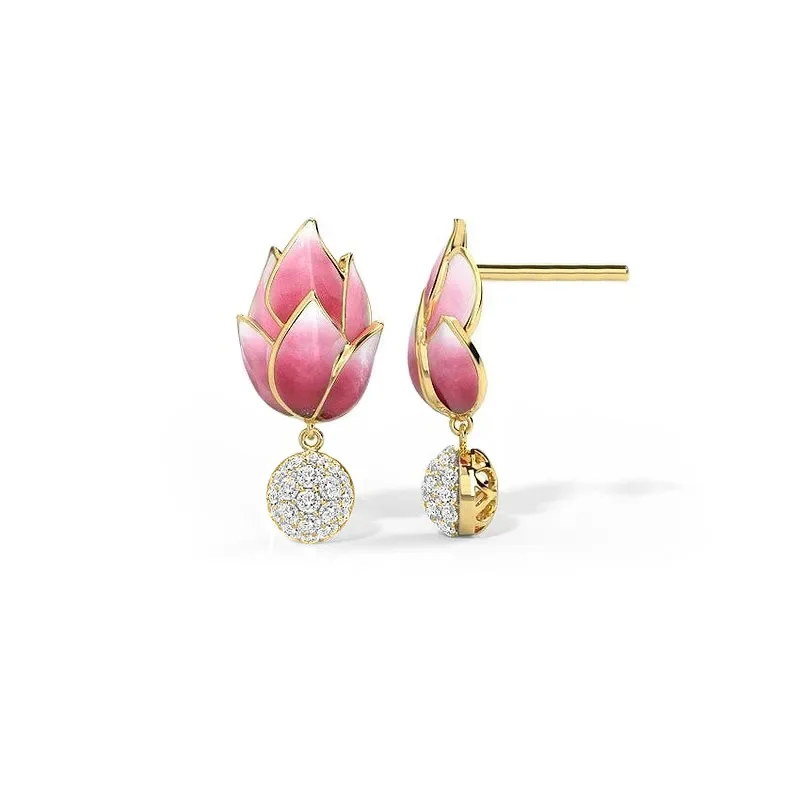 

New Lotus Earnail Female Painting Oil Gradient Design Jewelry Small Fresh Forest style Countryside Style Jewelry