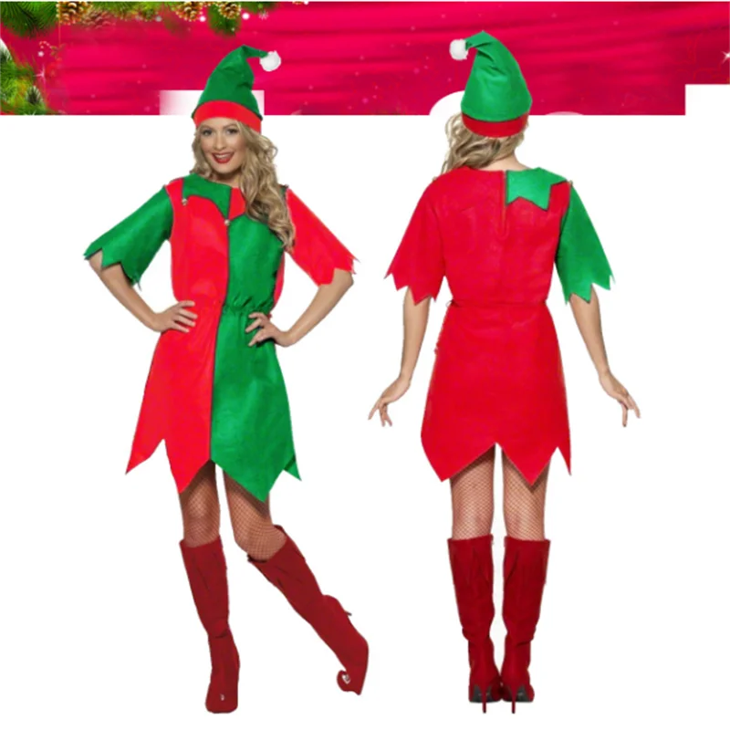 

Christmas Women elf costume green cosplay full set New Year party fun partners