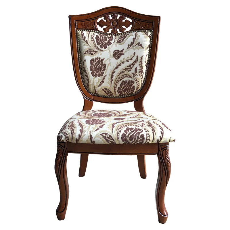 

Factory direct sales European solid wood fabric restaurant dining chair antique backrest hotel dining chair