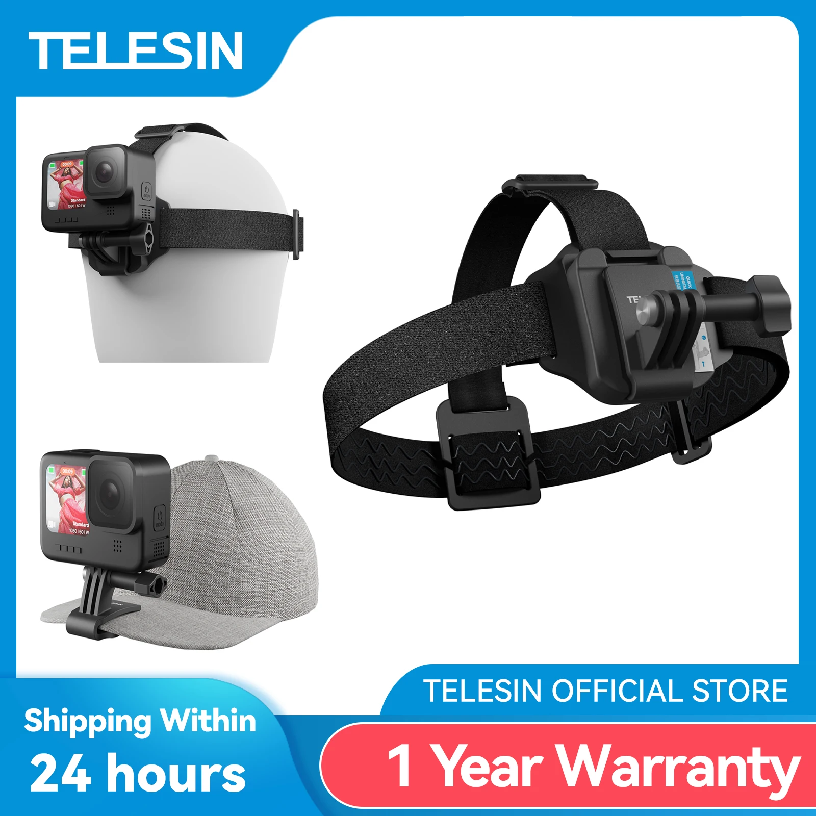 TELESIN 2 in 1 Head Strap Hat clip for Gopro hero 13 12 11 10 9 8 7 Head Belt Strap Mount For Insta 360 DJI OSOMO Action