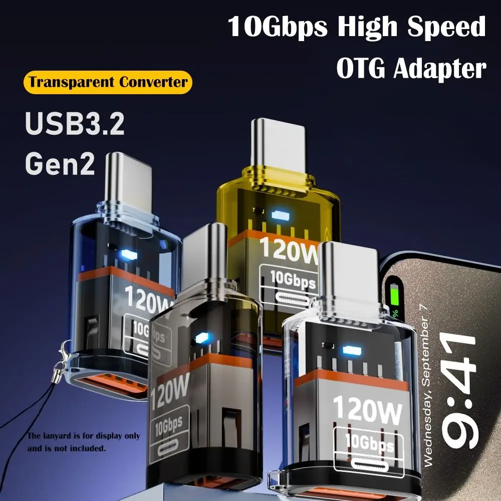 10Gbps Type-C to USB-A Converter PD 120W Indicator Light USB-C Extender Data Transmission 2 in 1 OTG Adapter Laptop/Mobile Phone