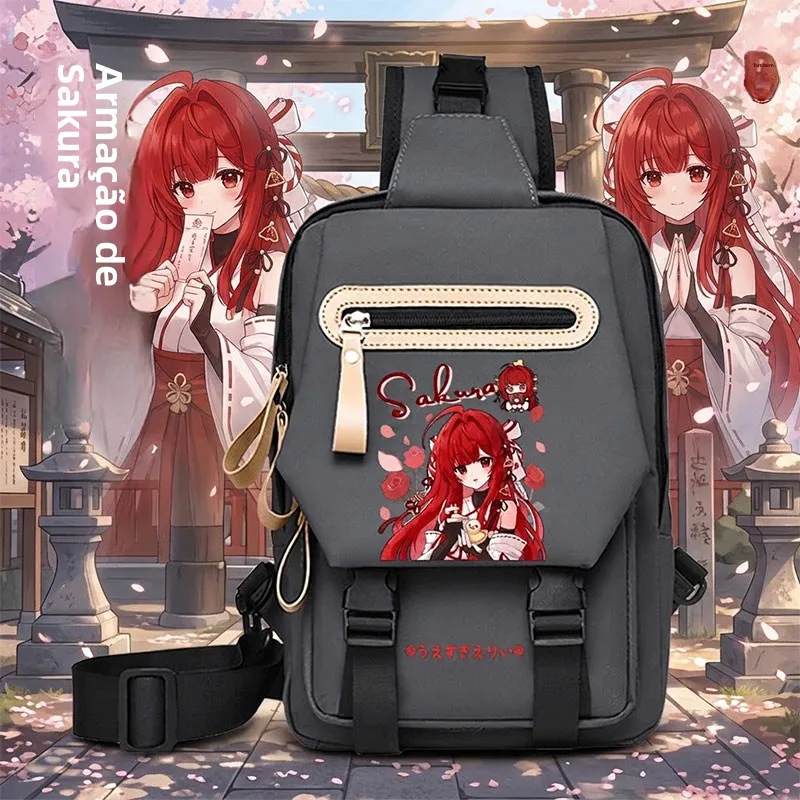 カジュアルクロスボディバッグユニセックス学生シングルショルダーバックパックレジャーアニメゲーム漫画プリントオックスフォード布縦型スクエアバッグ