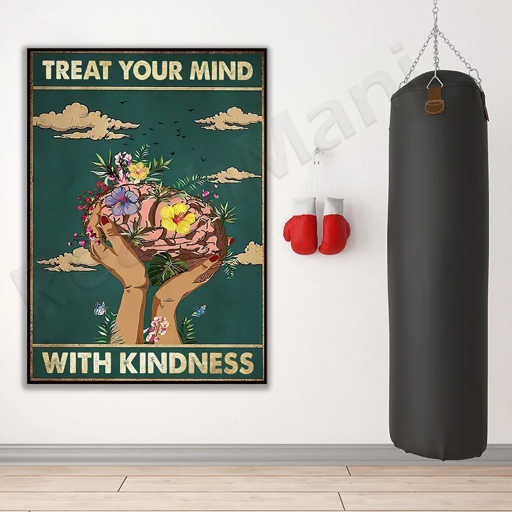 Treat Your Mind Poster, Mental Health Awareness Poster, Therapy Counseling Poster, Love Yourself Poster, Vintage Wall Art