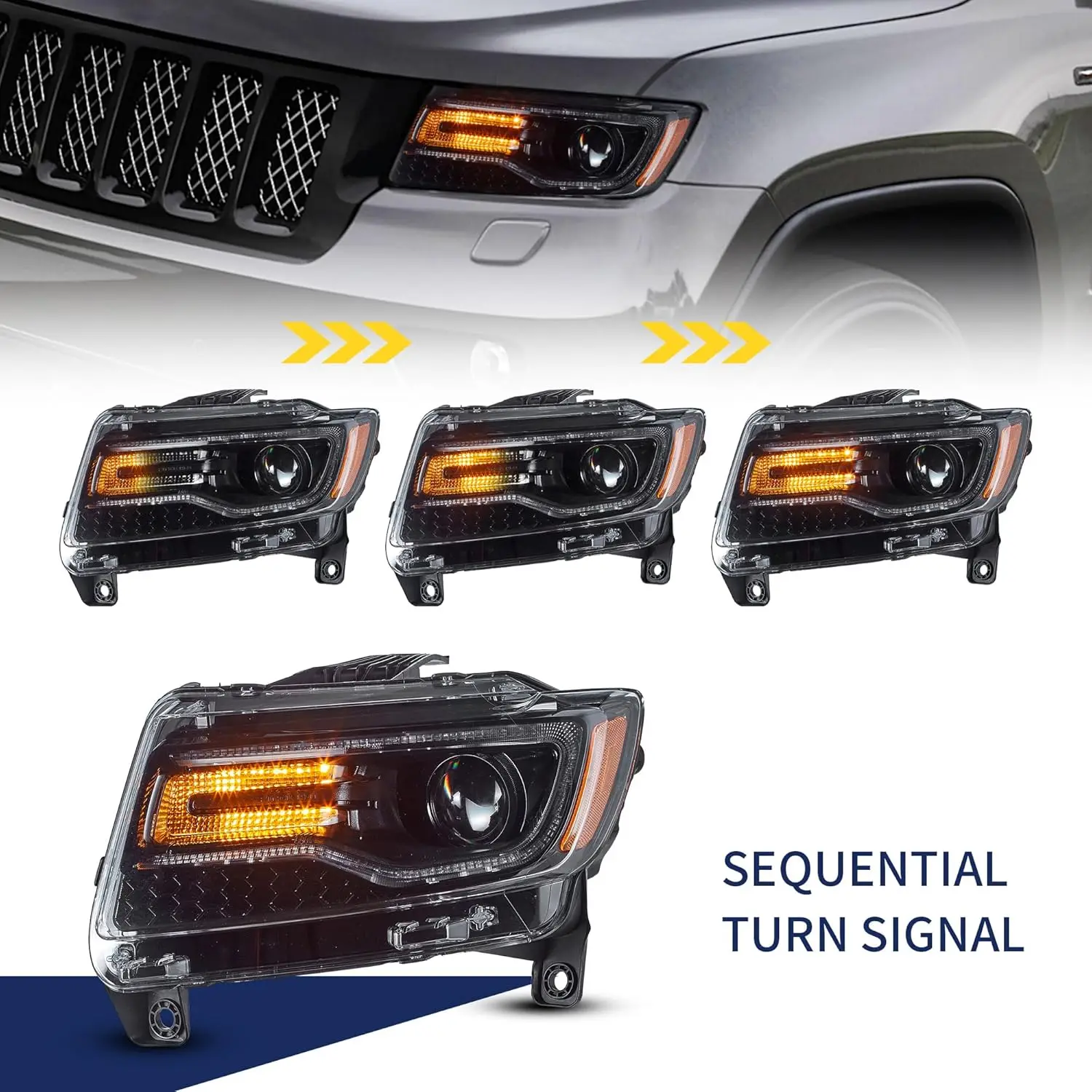 

Led Projector Headlights Fit For 4th Gen All Models Jeep Grand Cherokee WK2 2011-2013, Front Lights w/Startup Animation DRL w/Am