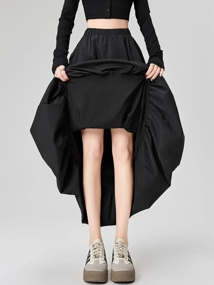 

Женская летняя юбка-трапеция Off Bla Puffy Flower Bud с пышными складками, асимметричная, средней длины