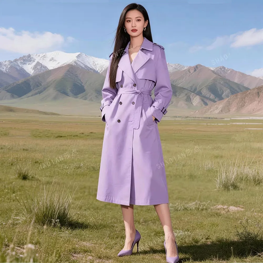 

Новое женское весенне-осеннее повседневное модное пальто-тренч с отложным воротником, двубортное, приталенное, простое, на каждый день, длинное