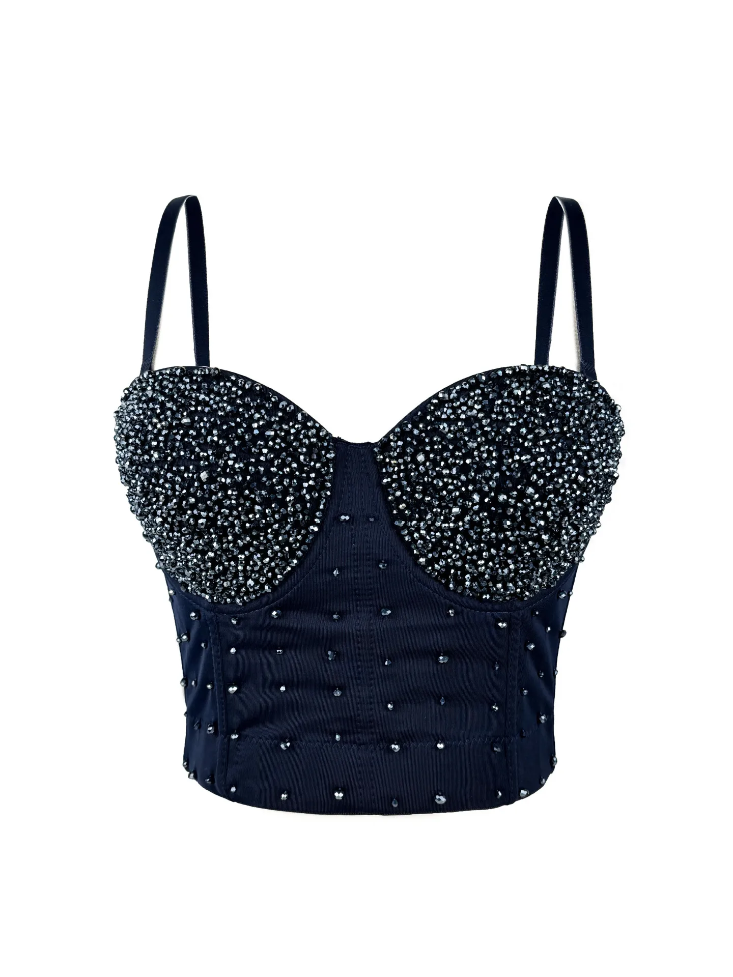 New Sexy Corset Bustier Women Party Night Club Bra Top Diamonds Beading Hand-made Vest Lingerie Push-up Chest Pad 4D934