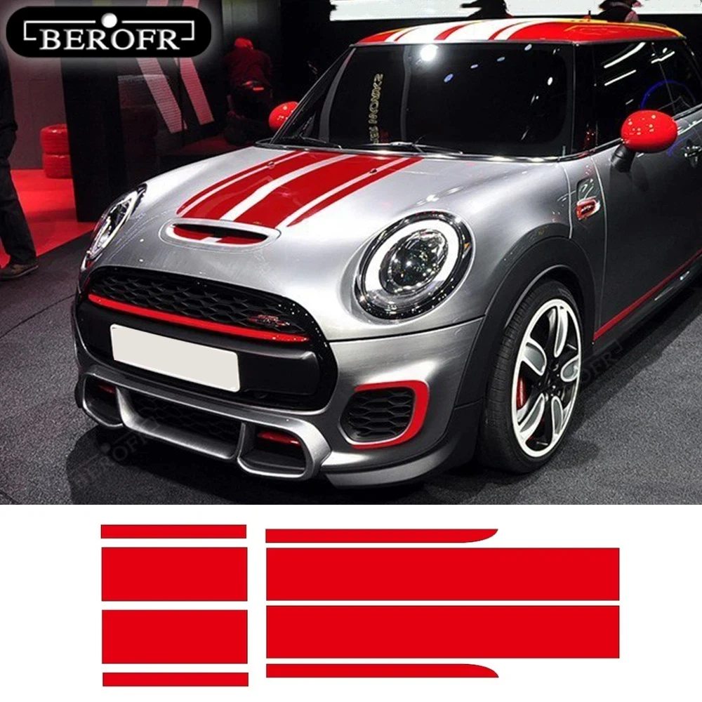

Car Styling Front Bonnet & Rear Stripes Hood Trunk Engine Cover Decal Car Stickers for BMW MINI John Cooper Works F56 JCW