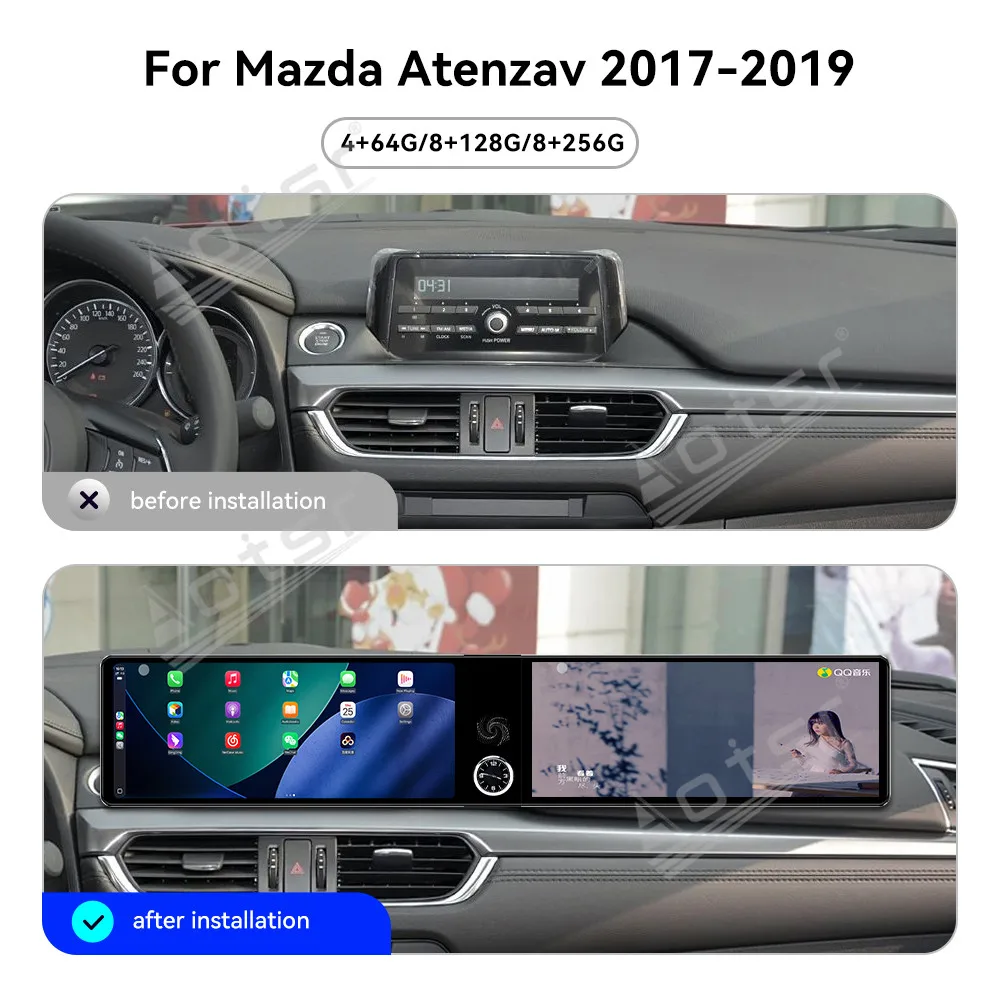 Dual 12.3 Inch Screen For Mazda Atenza 2017-2019 Car Radio with Carplay GPS Navigation Multimedia Player Stereo Head Unit