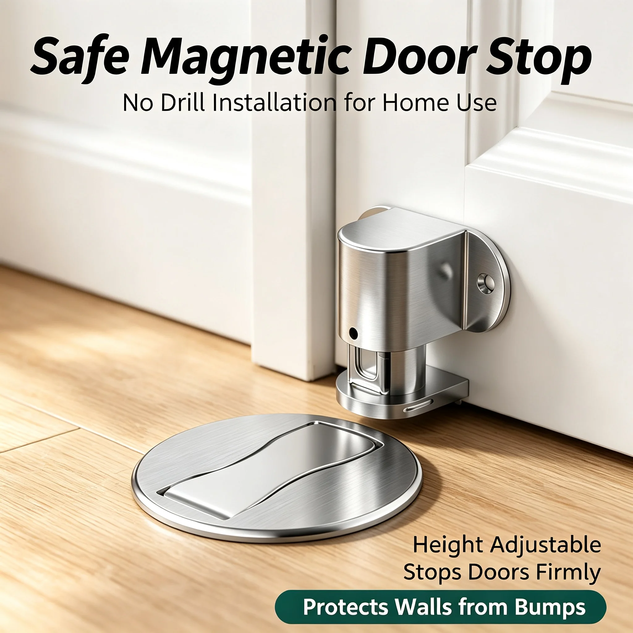 Household Strong Magnetic Door Stopper Adjustable Stainless Steel Punch-Free Invisible Anti-Collision Floor Door Stop