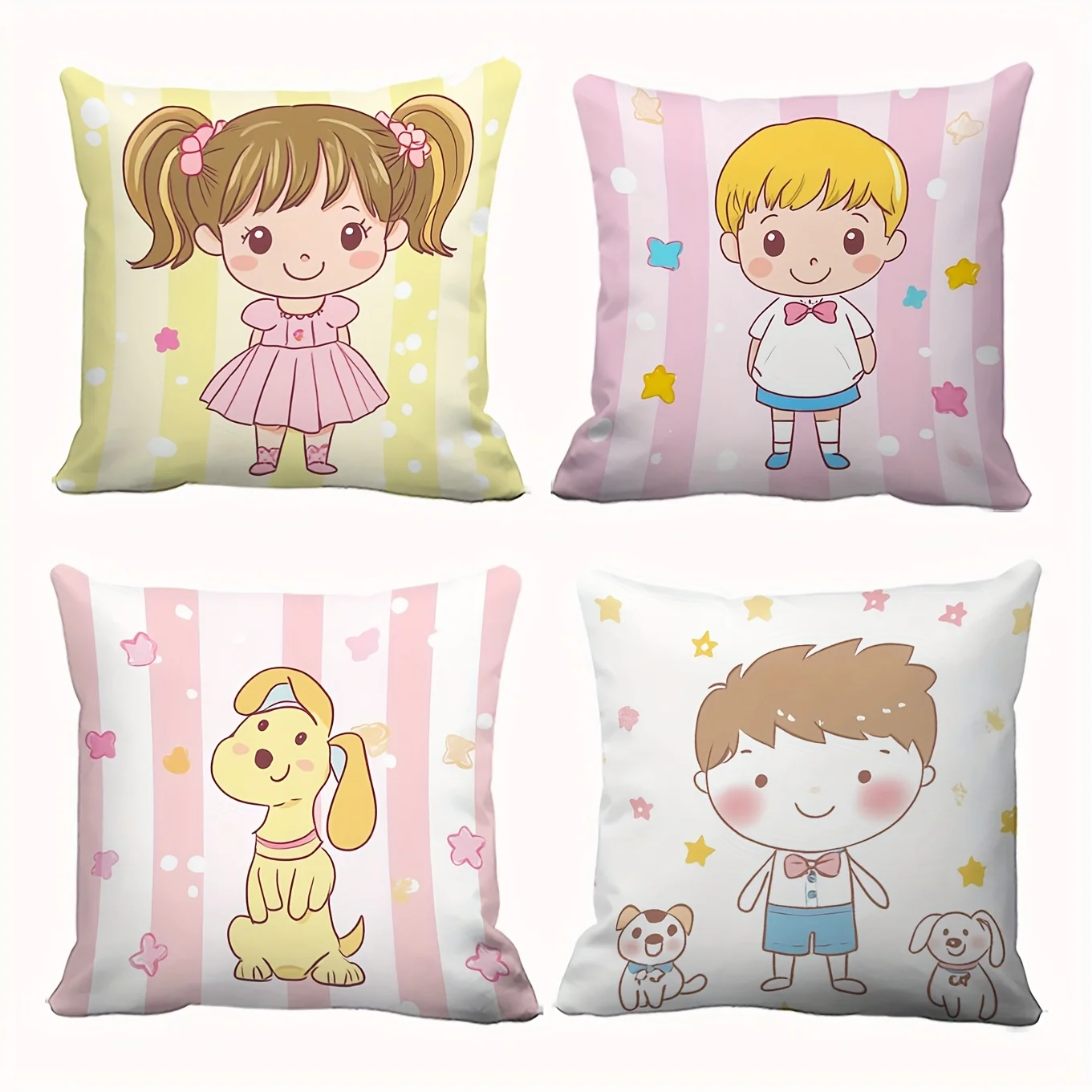 

1pc Set of 4 Cute Cartoon Kids Puppy Throw Pillow Covers Kawaii Home Decor Cushion Cases for Bedroom Living Room