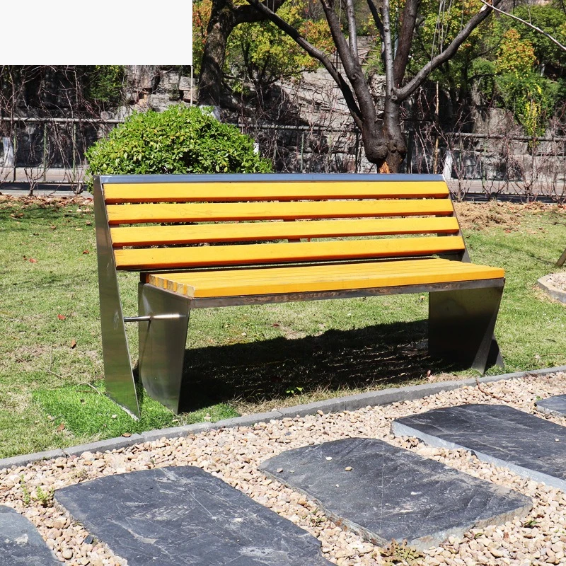 Outdoor stainless steel anti-corrosion wood park bench, outdoor rest and waiting bench, row  with backrest, long bench