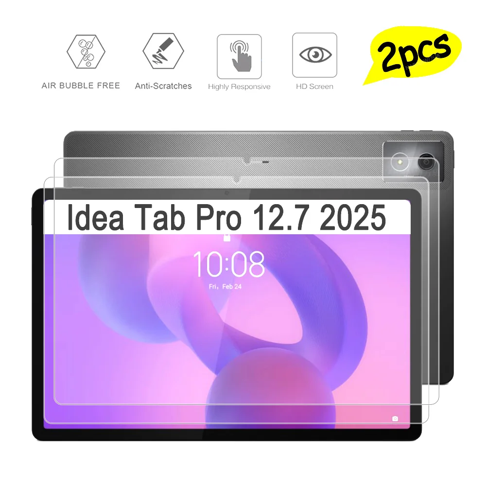 2 Pieces Hard Scratch Proof Film HD Tempered Glass Screen Protector For Lenovo Idea Tab Pro 12.7 2025 TB-373FU