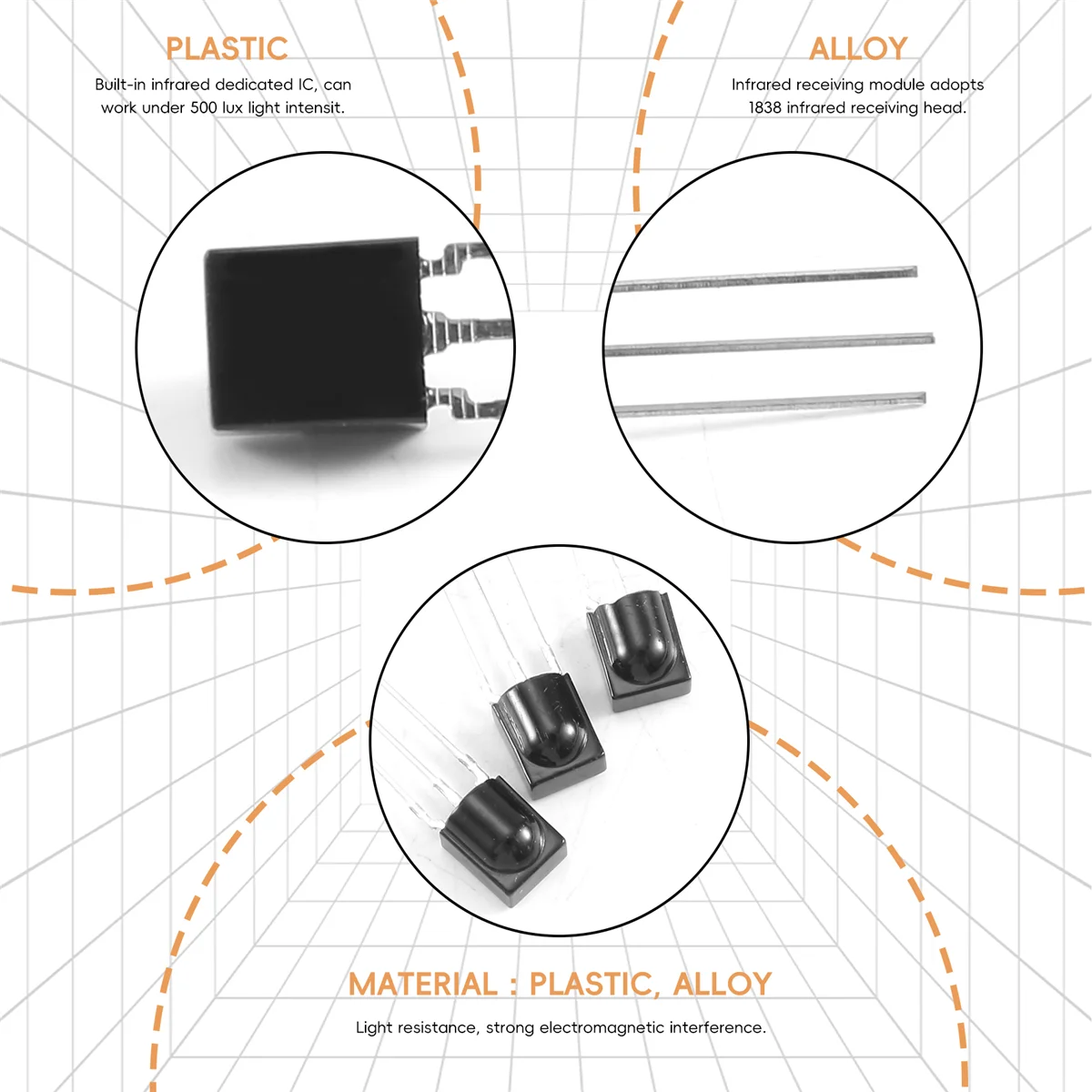 10 Pcs Reception Distance 15M Infrared VS838 IR Receiver Modules Black