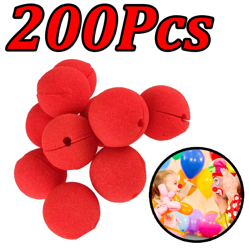 1-200 Uds. De bolas de esponja rojas reutilizables para nariz de payaso de circo de espuma suave para decoración de fiesta de día de nariz roja, accesorios de Halloween