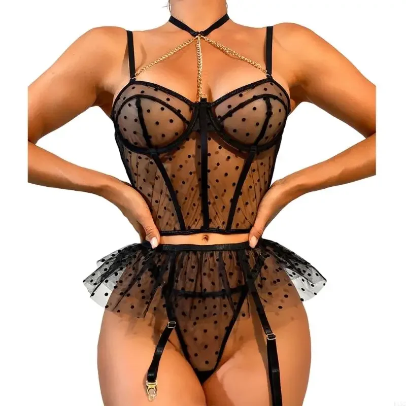 Bộ đồ ngủ dành cho phụ nữ bộ đồ ngủ trang phục quần áo áo ngực gợi cảm với thắt lưng garter e15c