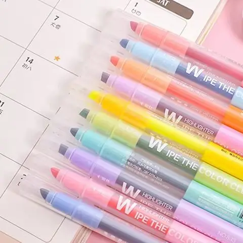 

Erasable Highlighters, 10 Pastel Highlighters Assorted Colors, Dual Tip Cute Erasable Highlighter Pens No Bleed Through