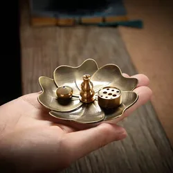 FY Antique Alloy Incense Burner Set Metal Lotus Holder Plate Fit Coil Cone Incense Sticks Sandalwood Censer Base