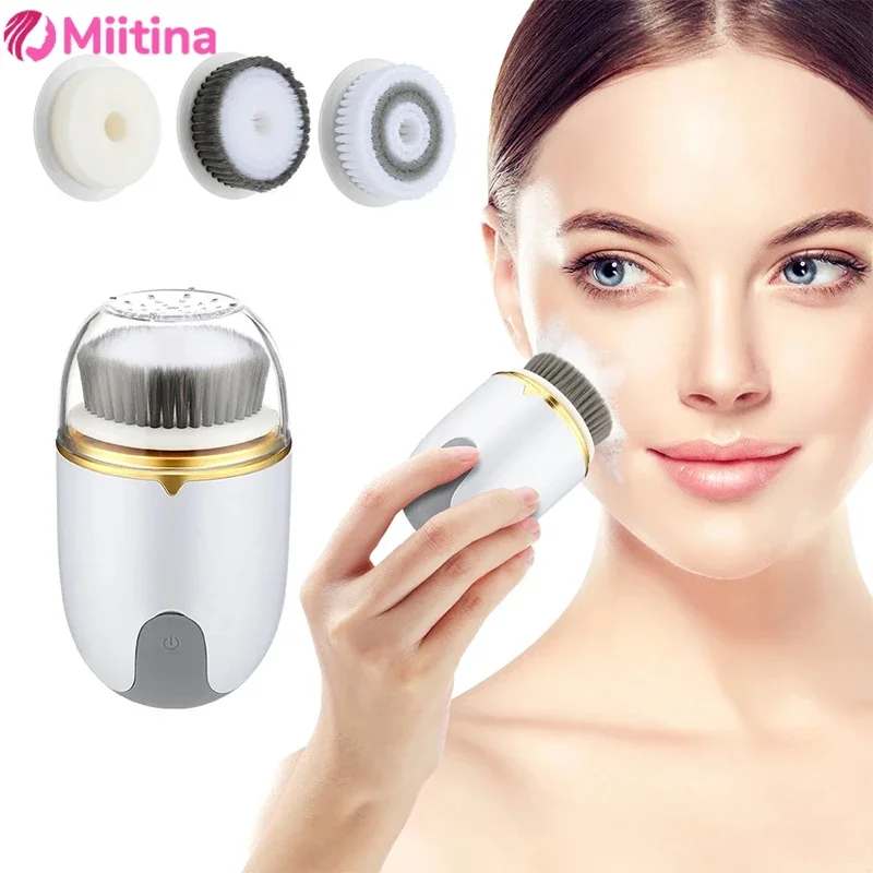 3 IN 1 Face Ultrasonic Facial Cleanser Brush Electric Face Brush 360 Rotate Automatic Brush Machine Deep Clean Exfoliator Tool