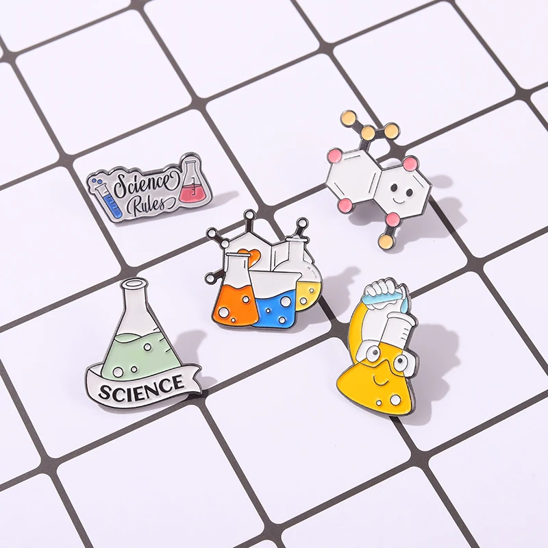 Pin esmaltado de laboratorio de química, broches personalizados para bolsa, ropa, Pin de solapa, insignia de experimento científico, elemento, estructura Molecular, joyería