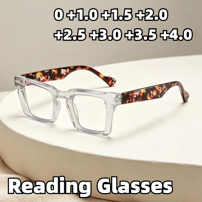 Unisex Square-Frame Presbyopia Reading Glasses Anti-Blue Light Lens with Spring Arms Comfortable High Definition Eyewear