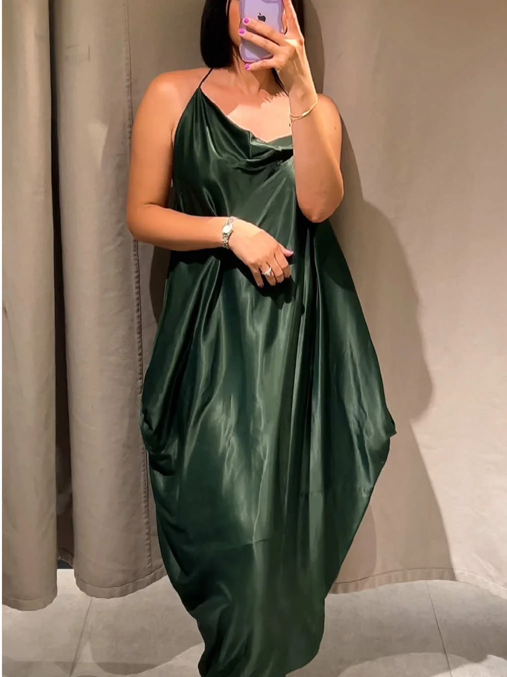

Women's Dark Green Asymmetrical Sleeveless Long Dress Summer Sexy Backless Fashion Slanted Collar Female Decorative Clothing