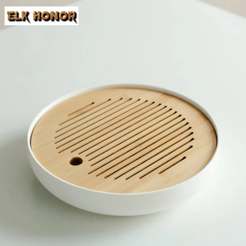 1000ml White Porcelain Circular Pot Bearing Holder Zisha Pot Anti-scald Mat Water Storage Dry Soaking Table Tea Tray Tea Items
