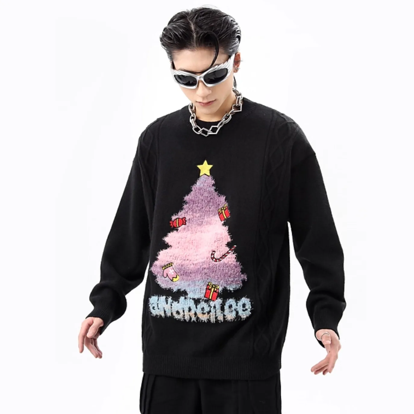 

Американский парный рождественский свитер, винтажный вышитый мужской свитер с круглым вырезом, свободный осенне-зимний новогодний красный свитер, теплый