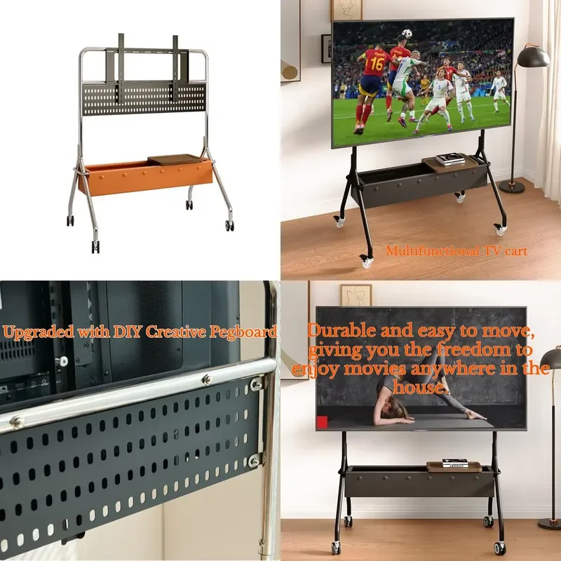 Contemporary Durable Eco-Friendly Metal Adjustable TV Cart Easy Assembly Multi-Functional for Living Room Bedroom Use